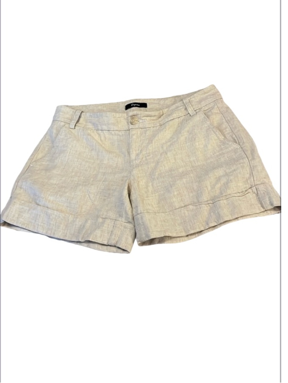 Express Linen Blend Beige Cuffed Mid-rise Shorts Sz 6